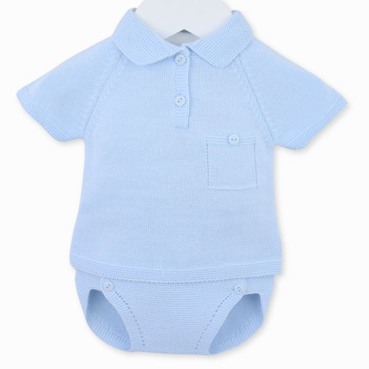 baby boys pex blue 2 piece nitted outfit
