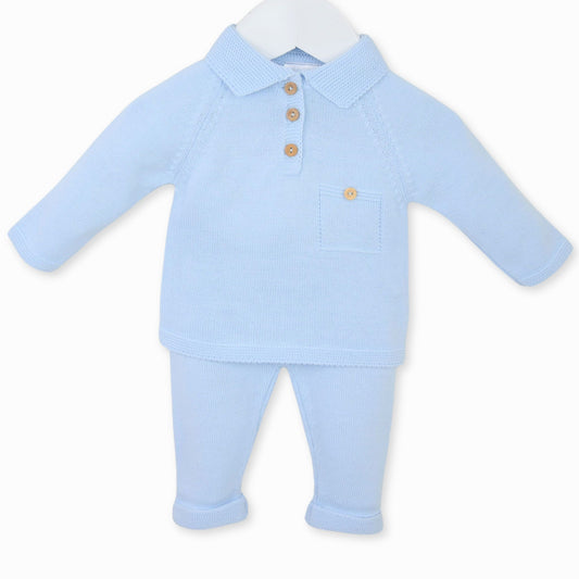 baby boys blue 2 piece knitted pex outfit