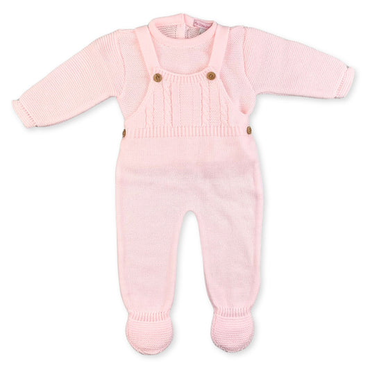 Baby Girls Pink Knitted Dungarees and Shirt Outfit