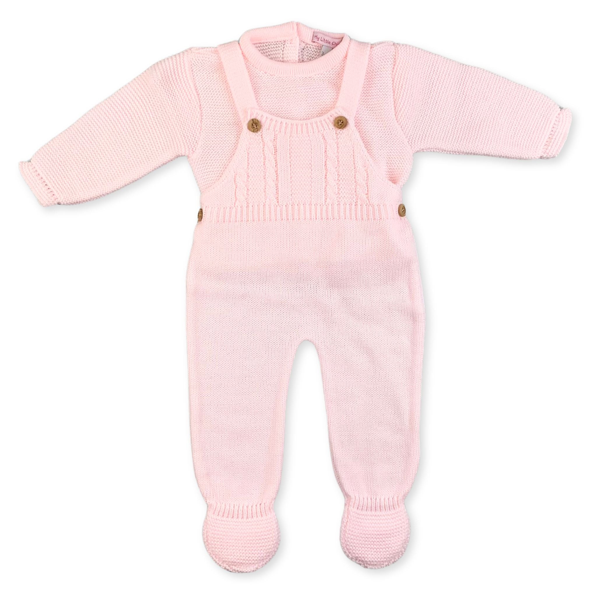 Baby Girls Pink Knitted Dungarees and Shirt Outfit