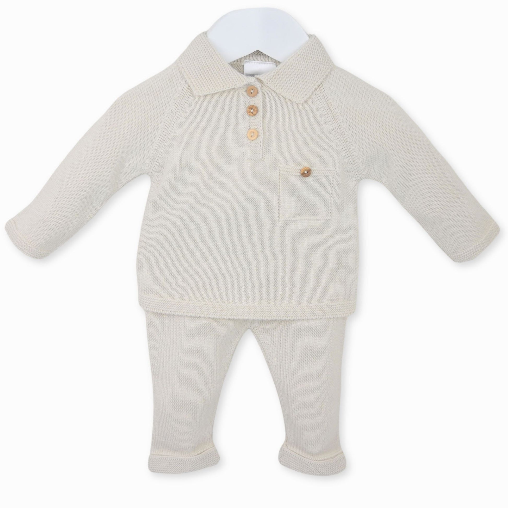 baby boys 2 piece knitted outfit by pex in beige