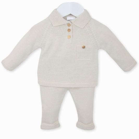 baby boys 2 piece knitted outfit by pex in beige