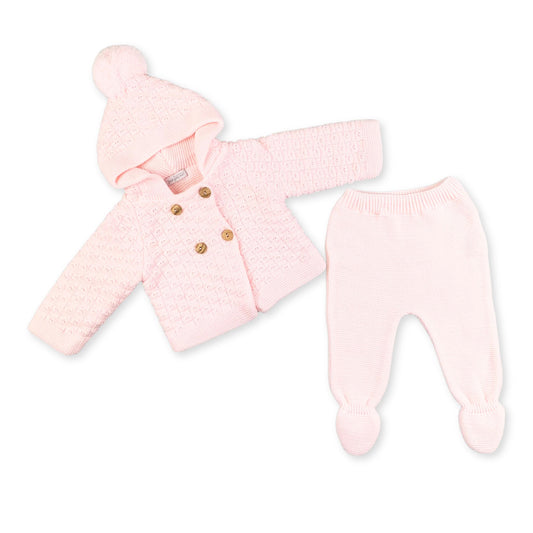 Knitted Baby Girls Two Piece Pramsuit - Pink