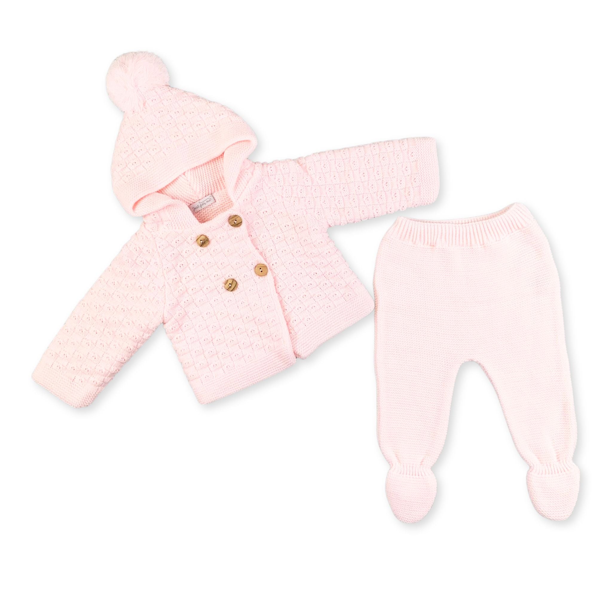 Knitted Baby Girls Two Piece Pramsuit - Pink