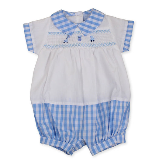 baby boys gingham blue outfit smocked