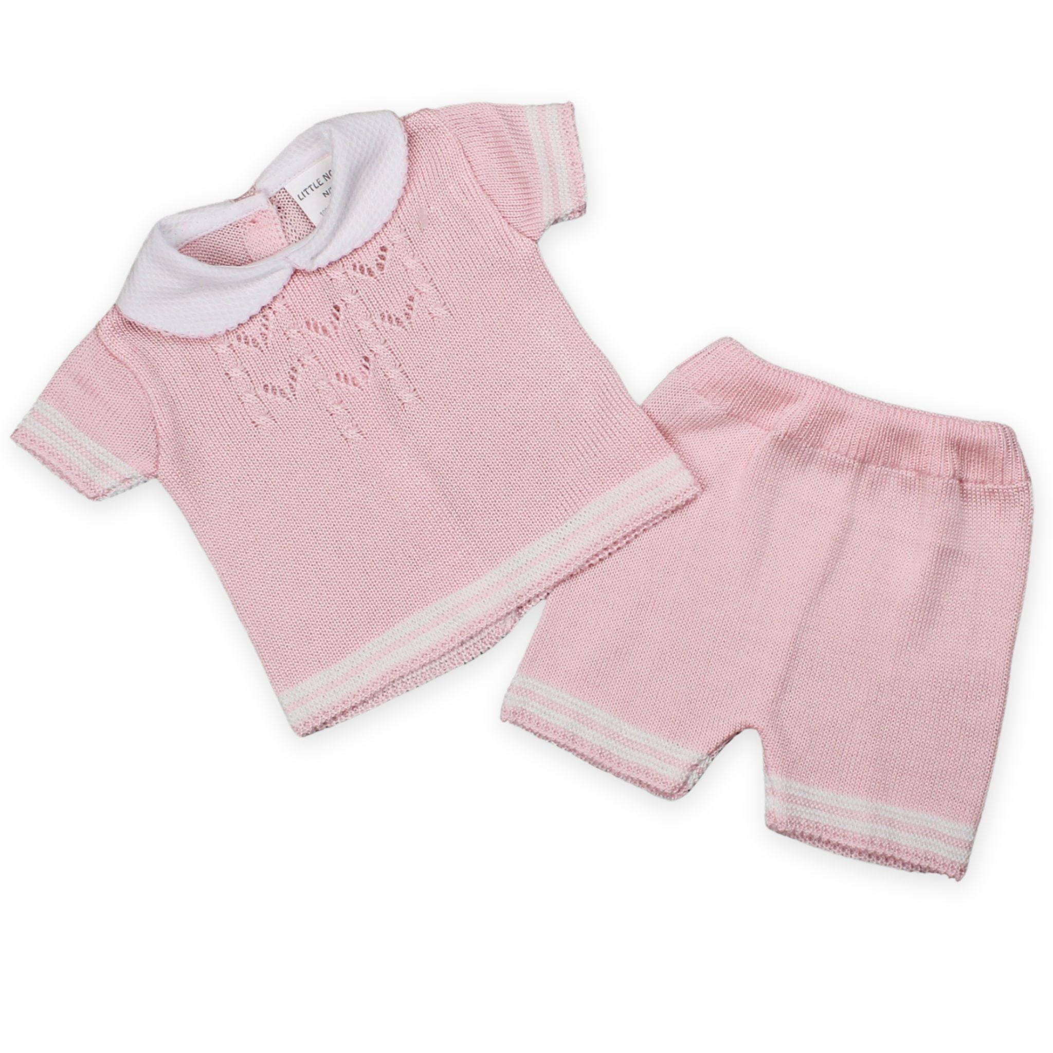 baby girls knitted two piece outfit shorts and top pink