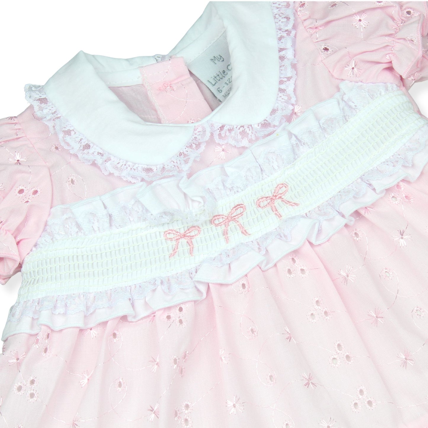 Baby Girl Pink Tiered Dress with Smocking, Bows & Headband