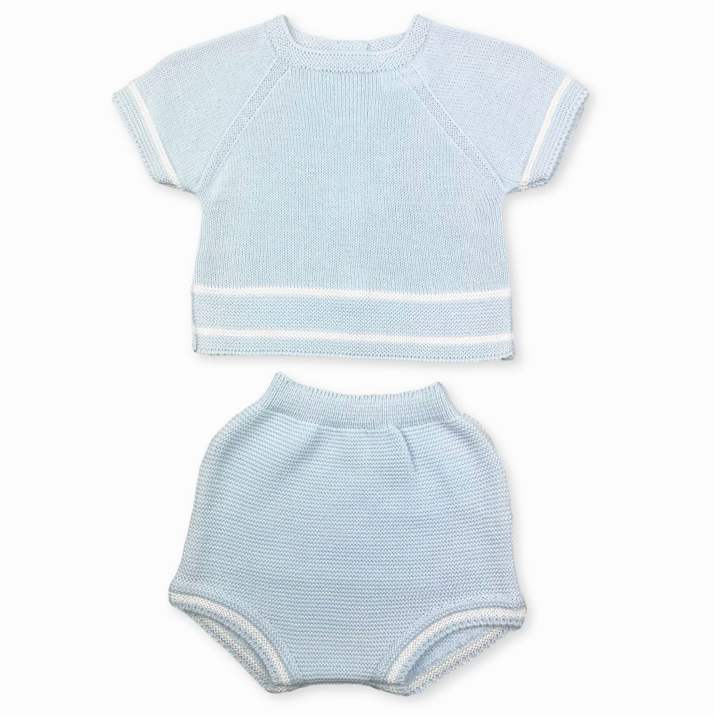 baby boys blue knitted outfit by pex