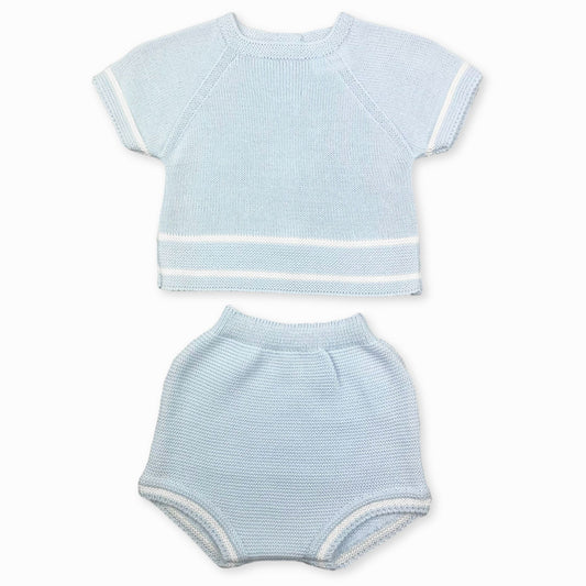 baby boys blue knitted outfit by pex