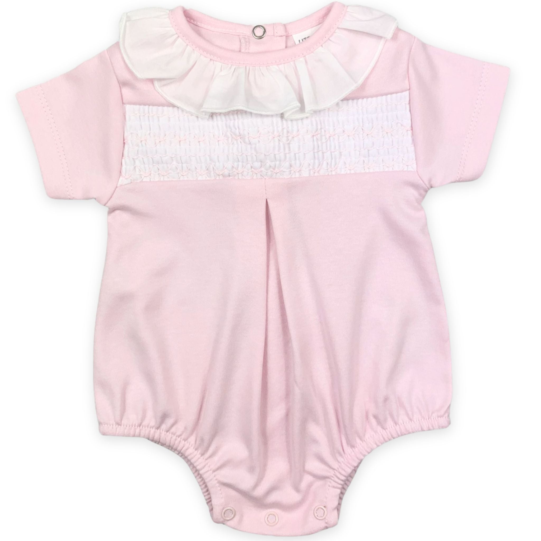 baby girl pink romper with smocking little nosh