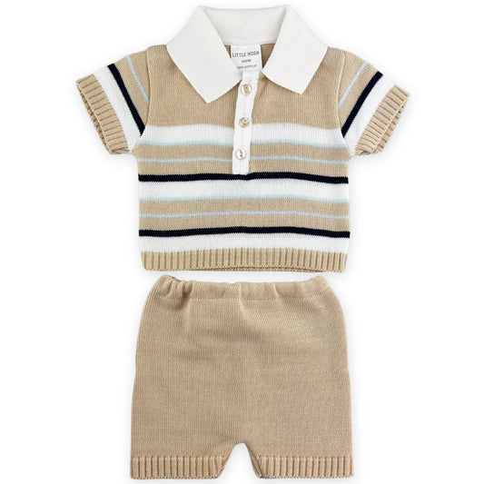 baby boys beige knitted striped outfit