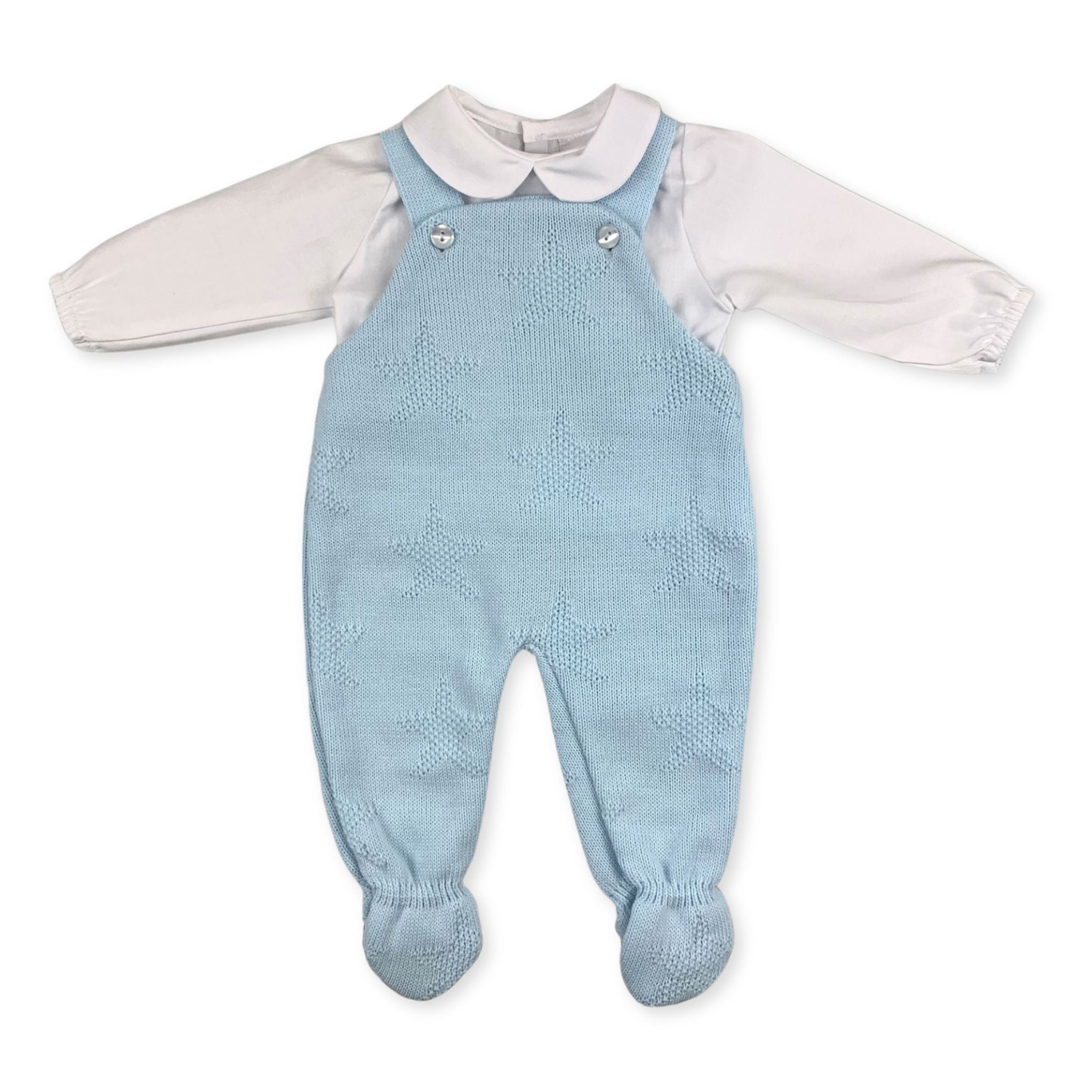 Baby Boys Blue Knitted Dungarees and Shirt - Star Design