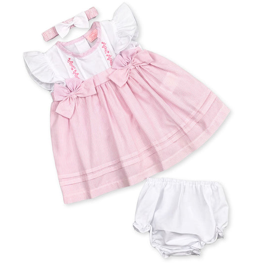 baby girls pink pin striped summer dress headband and knickers