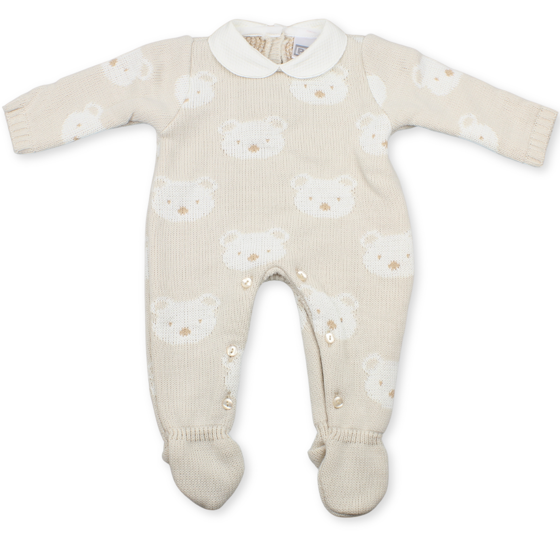 Baby onesie with bear pattern on a white background