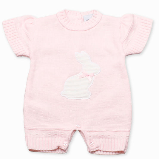 dandelion pink knitted romper with rabbit
