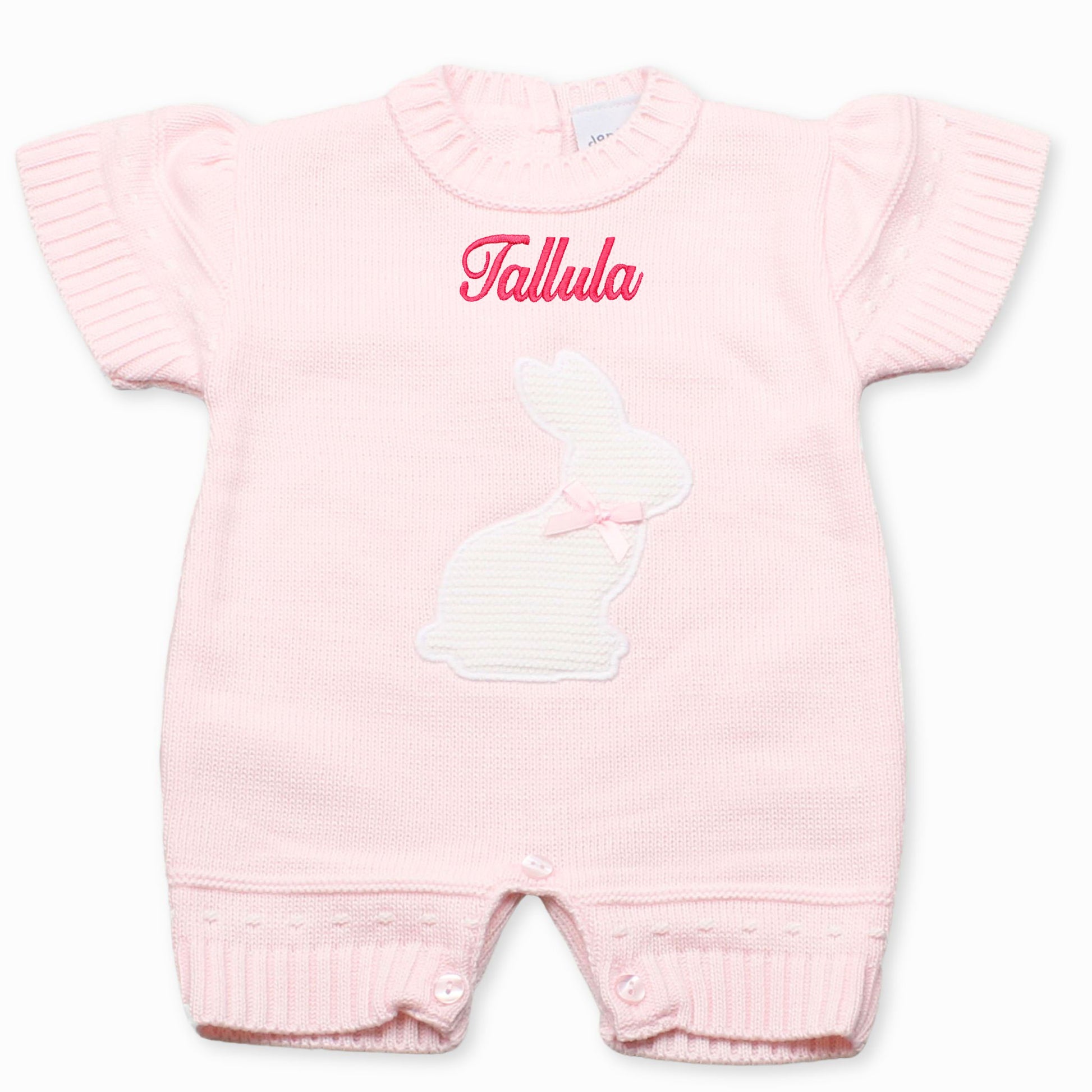 baby girls personalised rabbit knitted romper