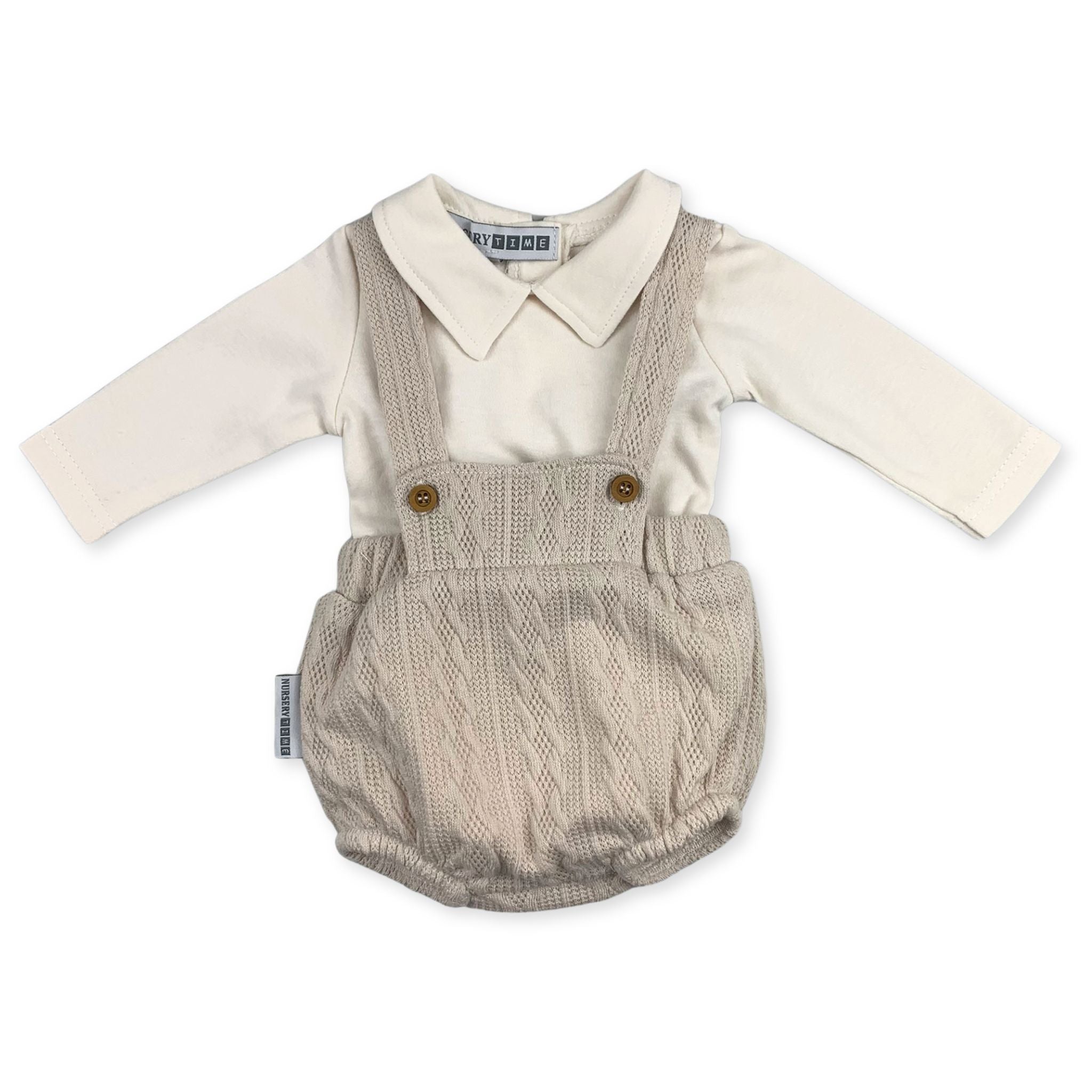 baby boys beige two piece outfit