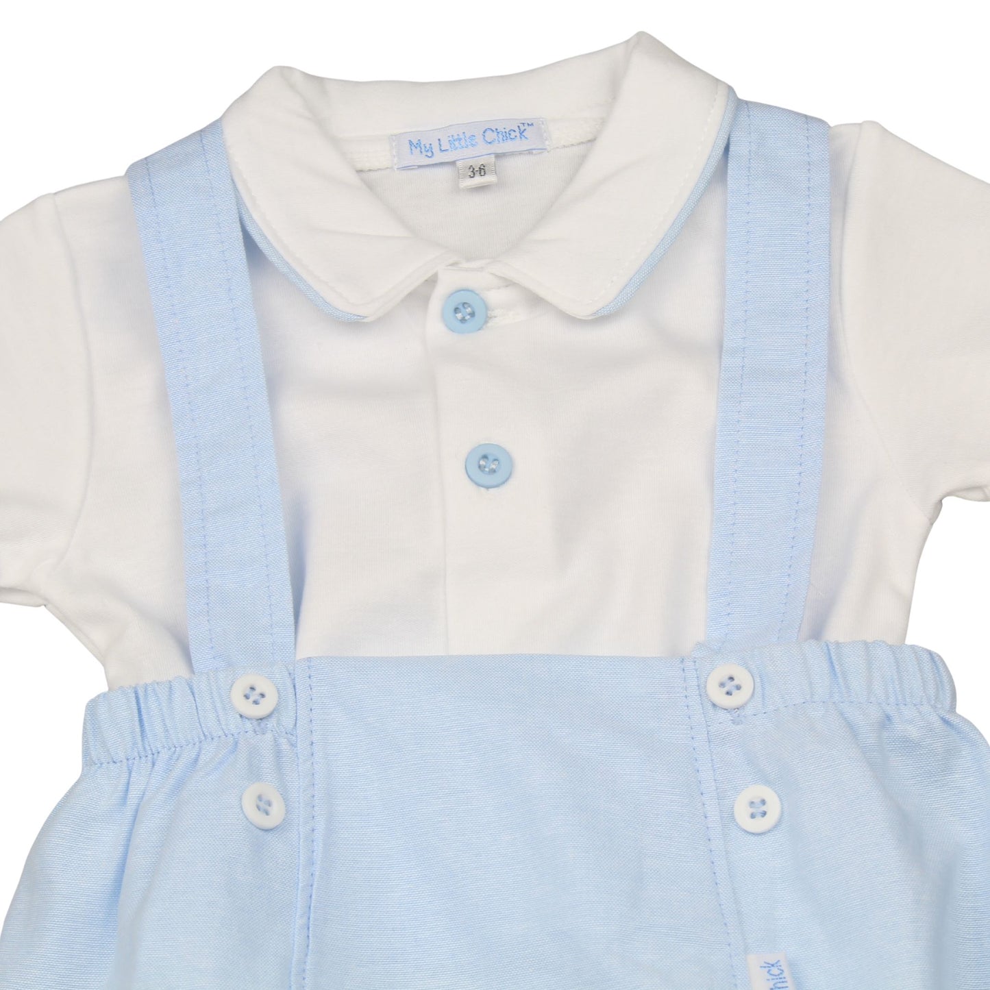 Baby Boys Sky Blue Dungaree Shorts & Polo Shirt Set (2 Piece)