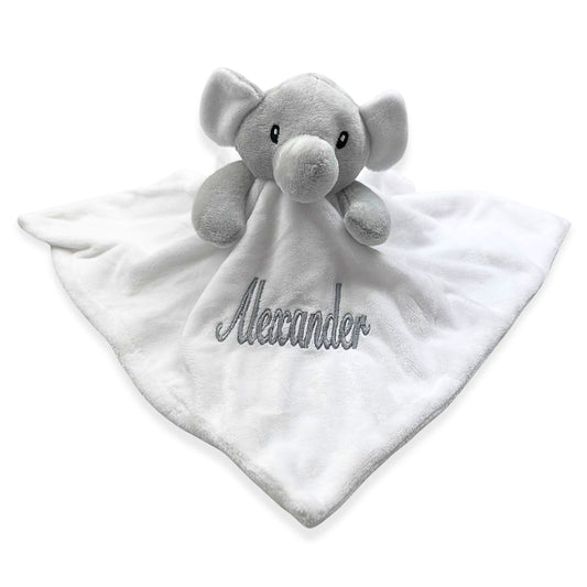baby unisex white grey elephant personalised 