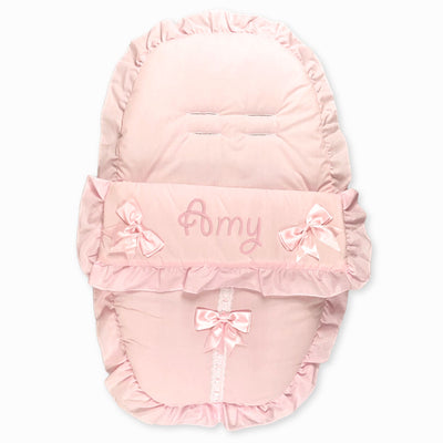 Personalised Pink Car Seat Cosy Toes / Footmuff with Pink Bows