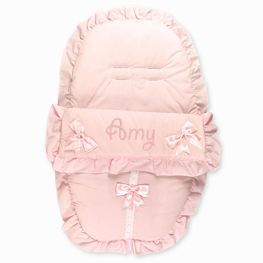 baby girl pink footmuff with personalised name