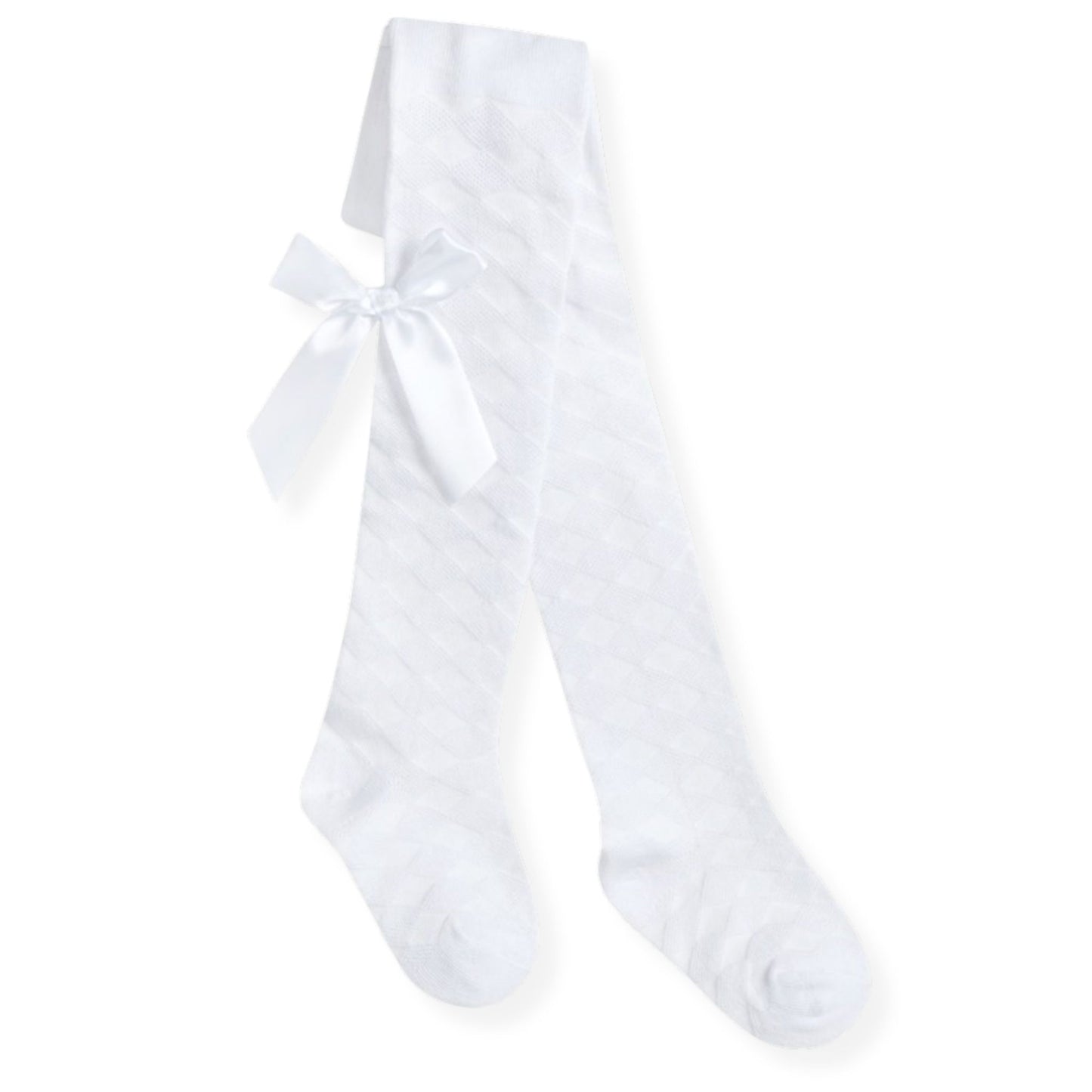 White tights with a bow on a white background
