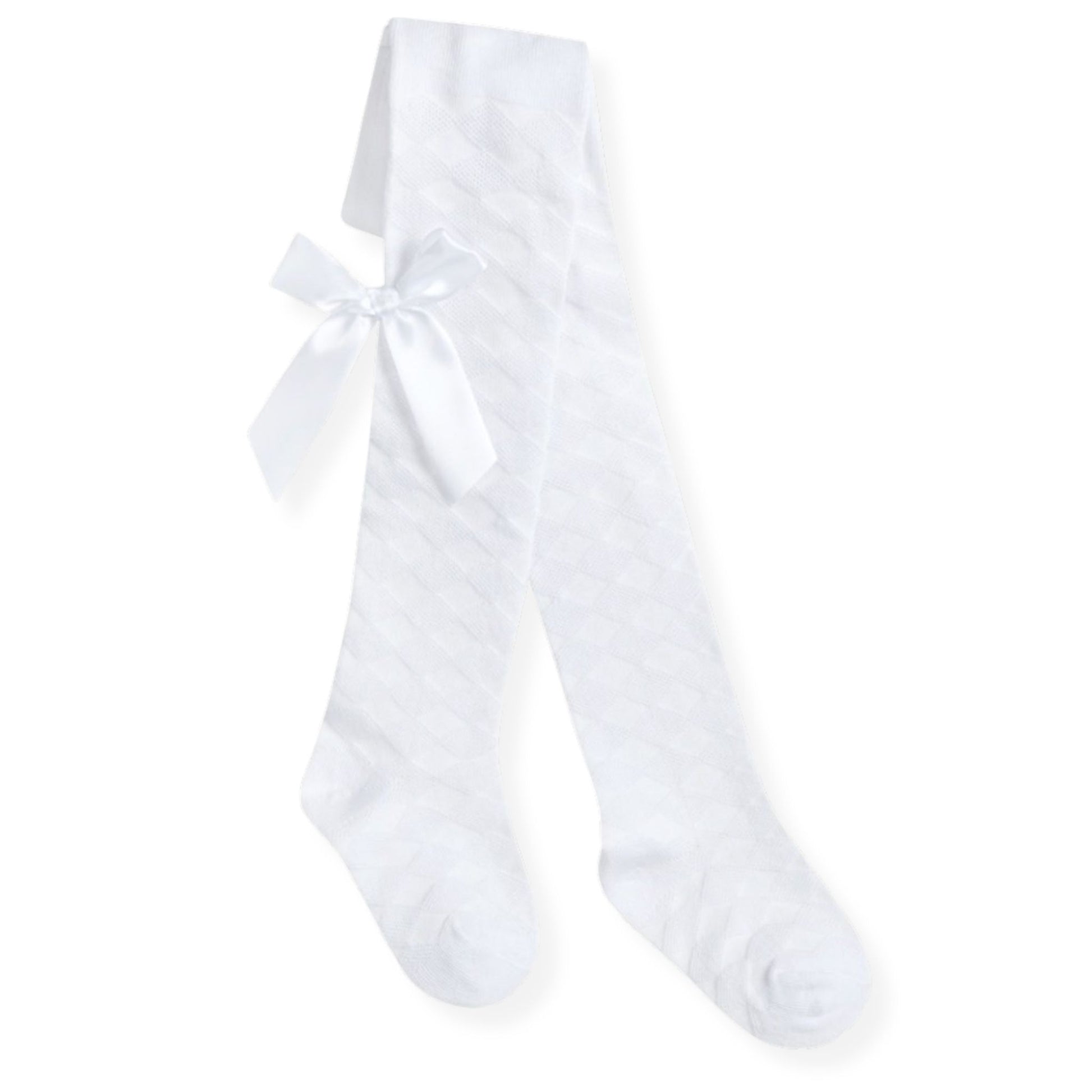 White tights with a bow on a white background