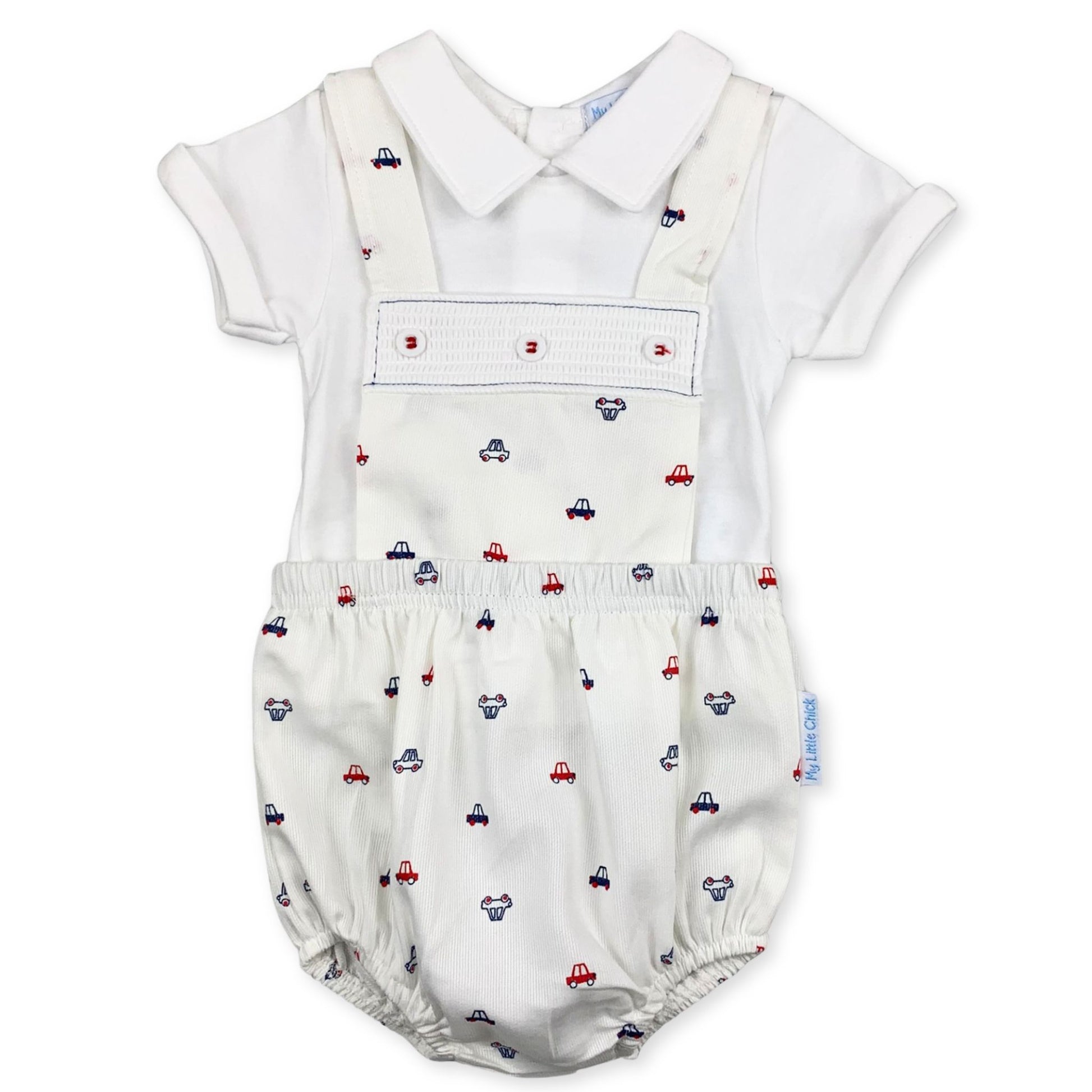 Boys white romper car design