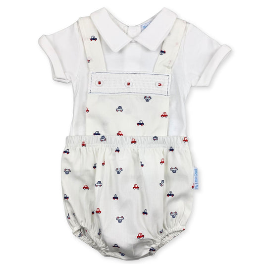 Boys white romper car design