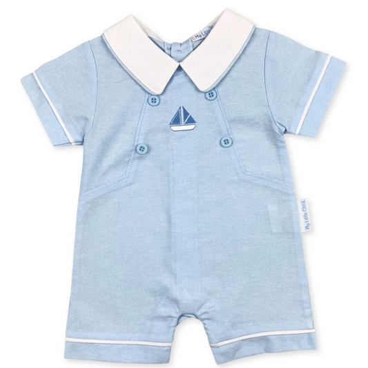 baby boys blue yatch romper