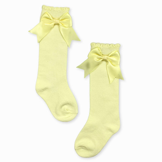 girl lemon knee high bow socks