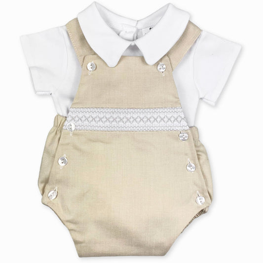 beige baby boys two piece summer outfit