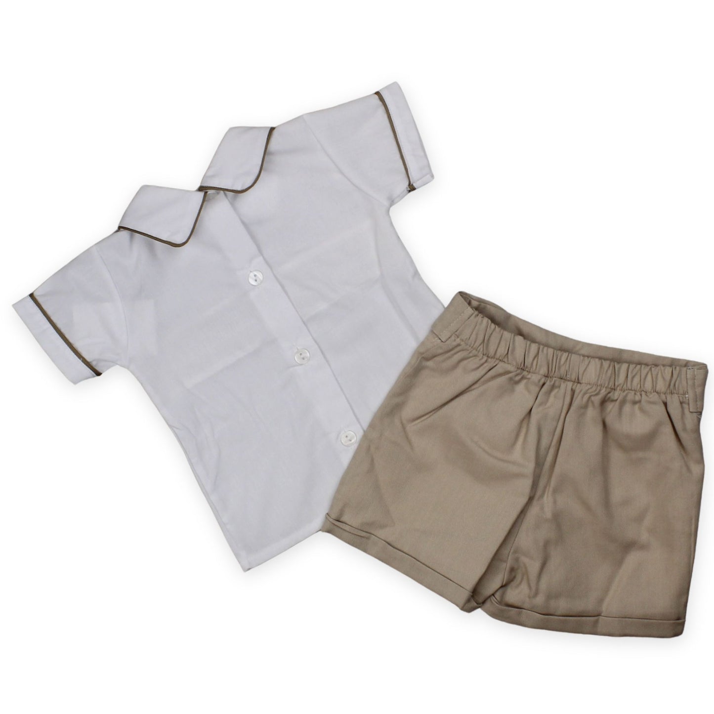 baby boys beige shorts and smocked shirt