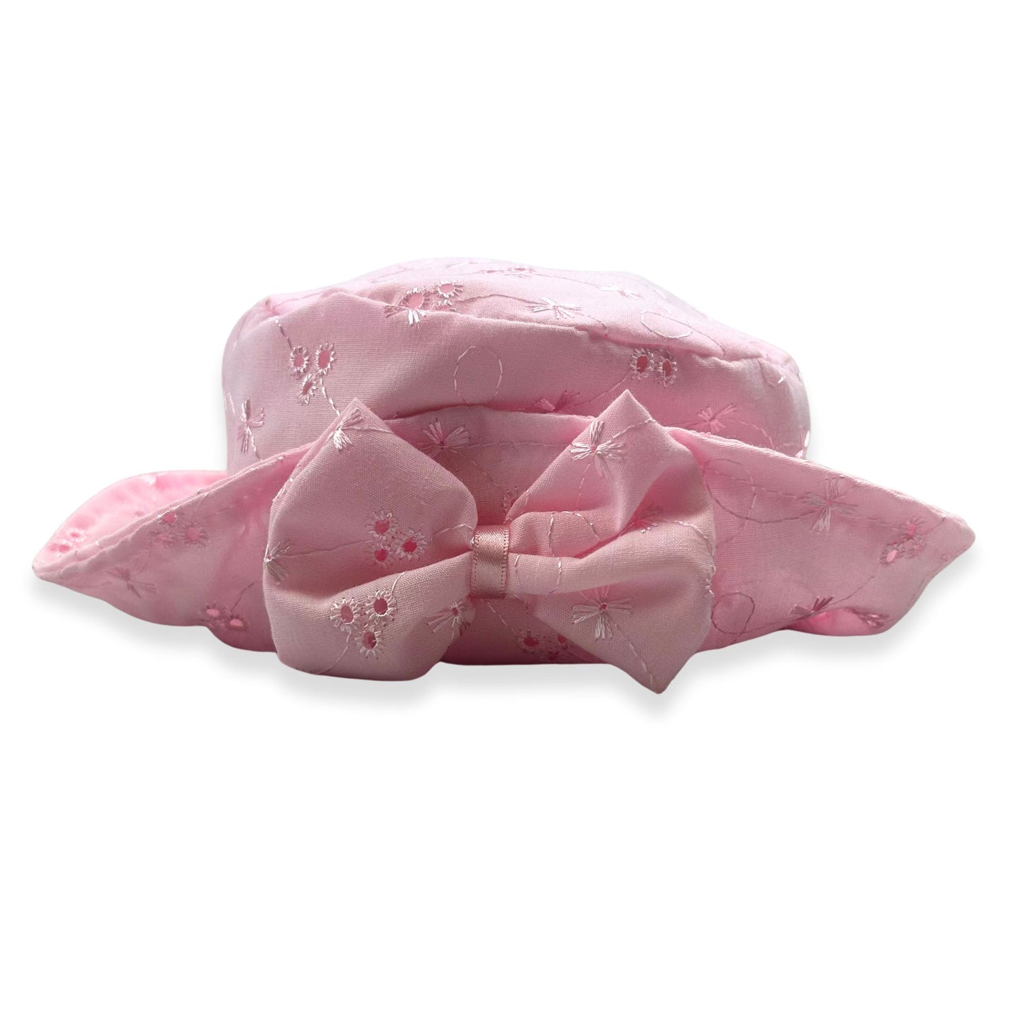 Baby Girls Broderie Anglaise Summer Hat with Big Bow - Pink