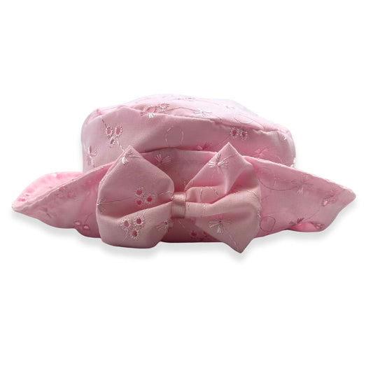 Baby Girls Broderie Anglaise Summer Hat with Big Bow - Pink