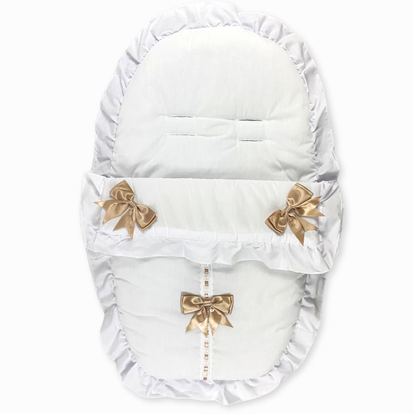 whaite car muff cosytoes with beige bows