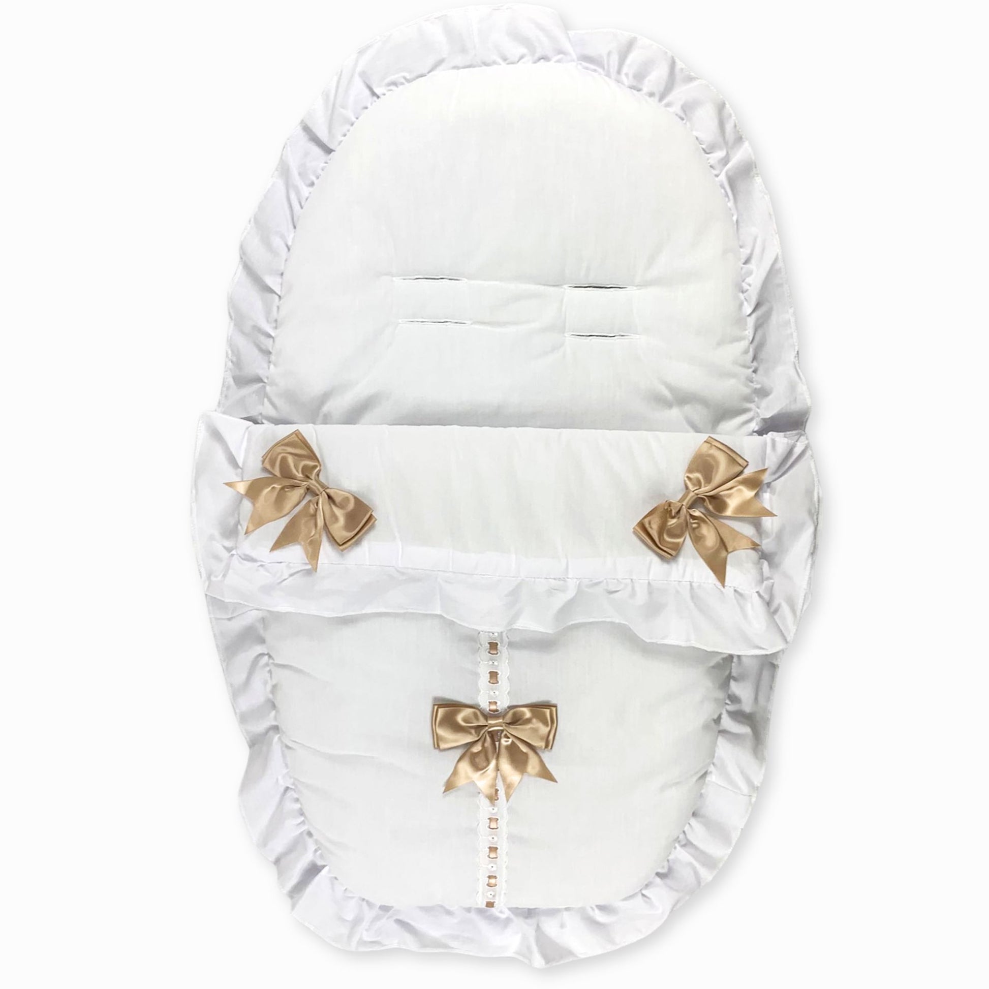 whaite car muff cosytoes with beige bows