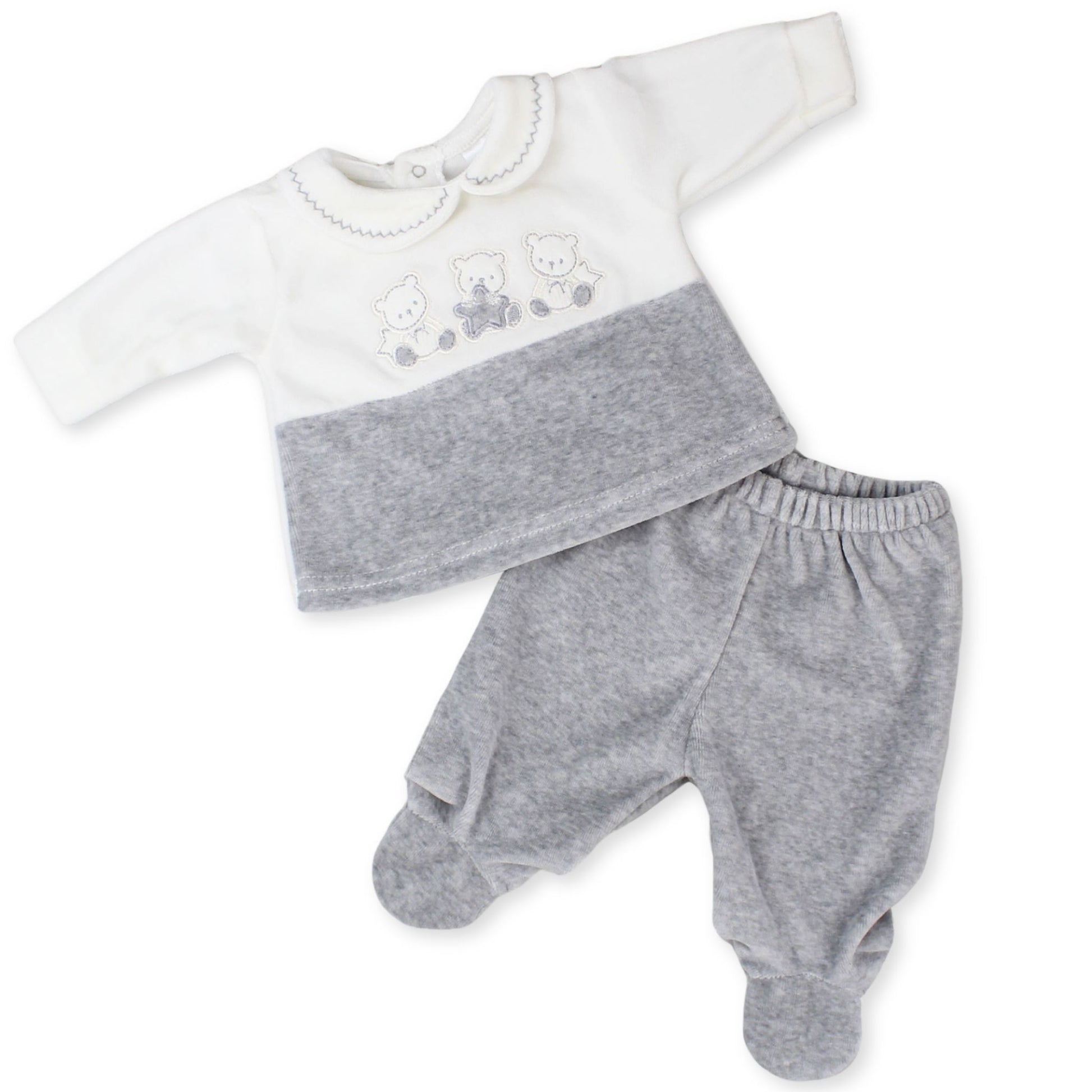 pex 2 piece velour set baby in grey with teddy bears