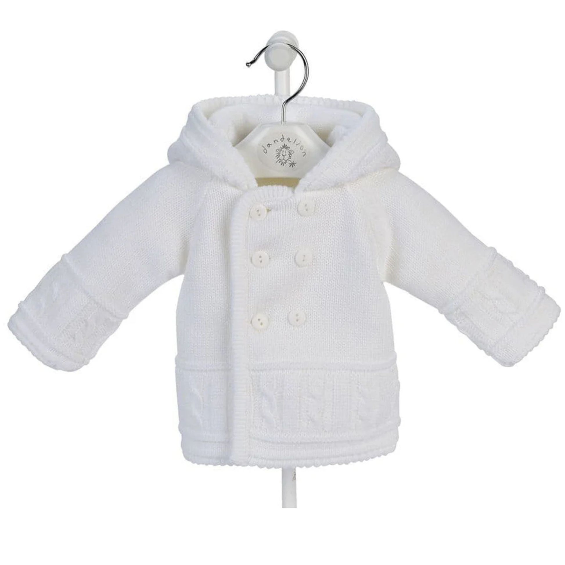 White baby jacket with a hood on a white background