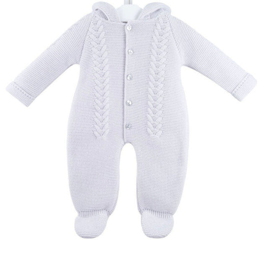 Baby Knitted All In One Pramsuit  - White