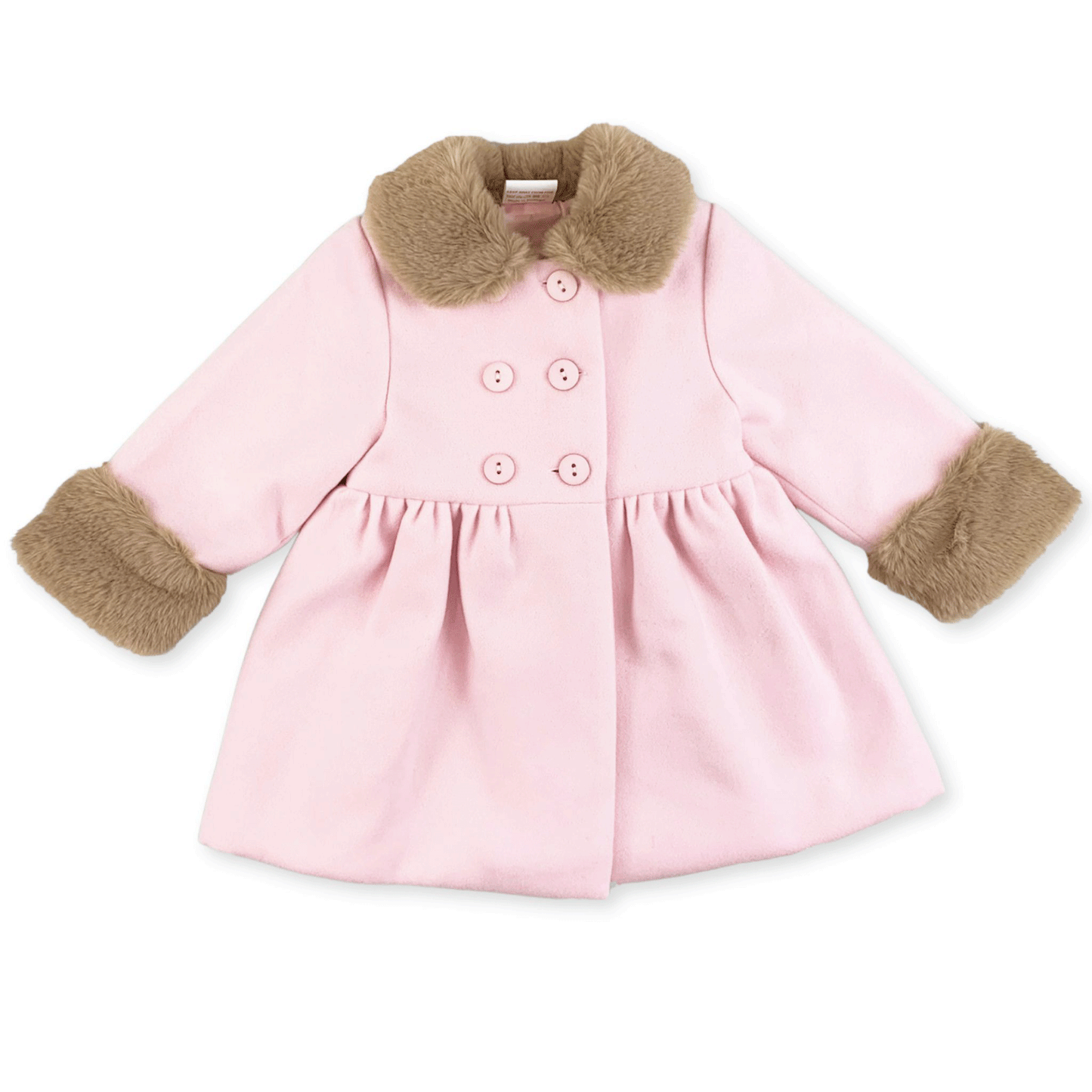 Little Nosh Girls Pink Coat with Faux Fur Collar