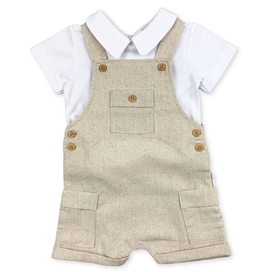 boys beige short romper and polo shirt