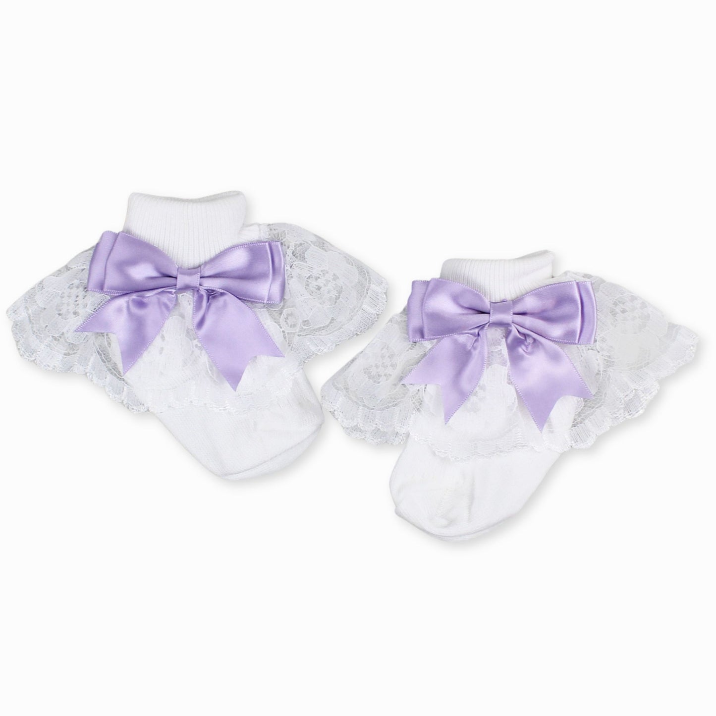 baby girls white ankle socks with lilac satin bow