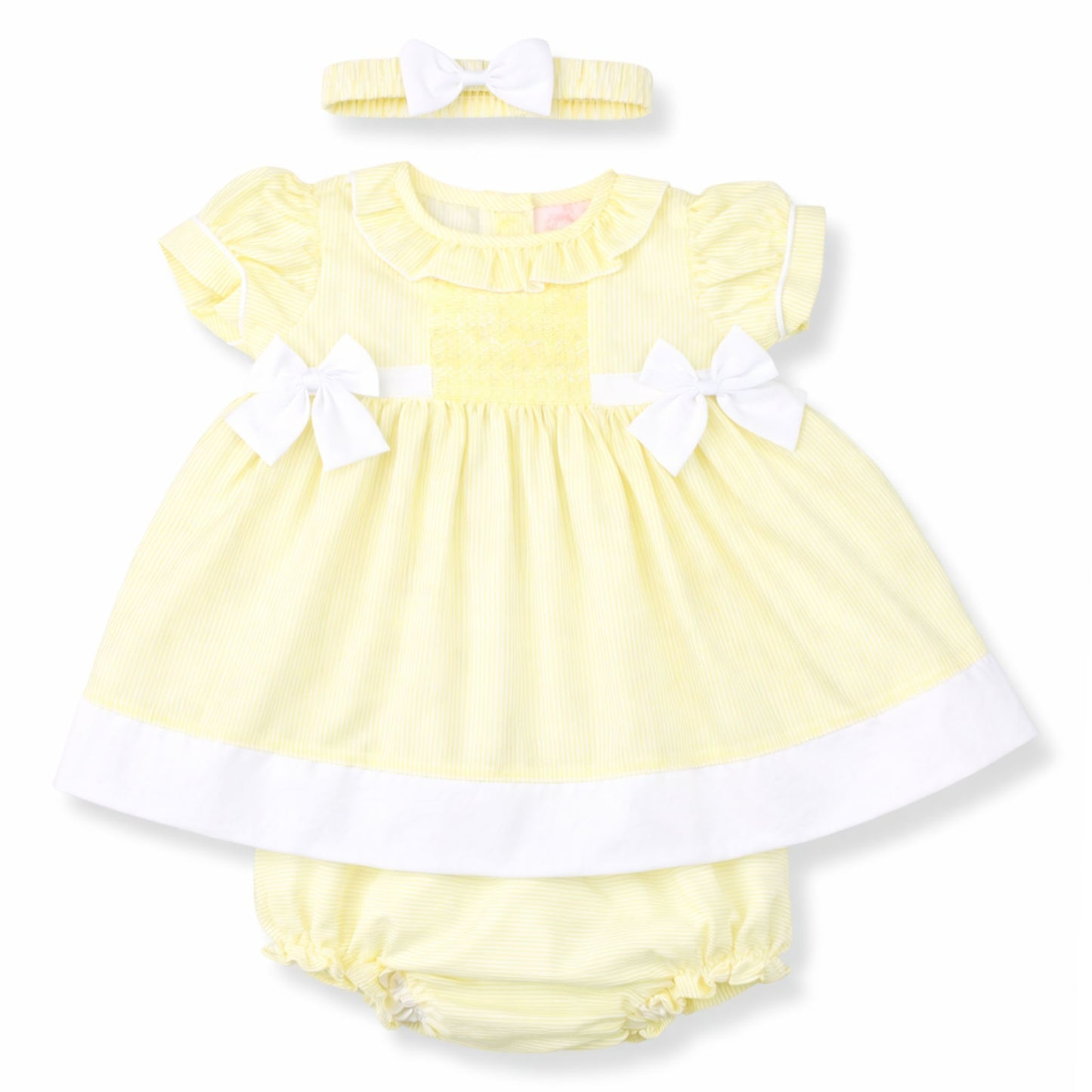 Baby Girls Lemon Smocked Dress Set with Bloomers & Headband