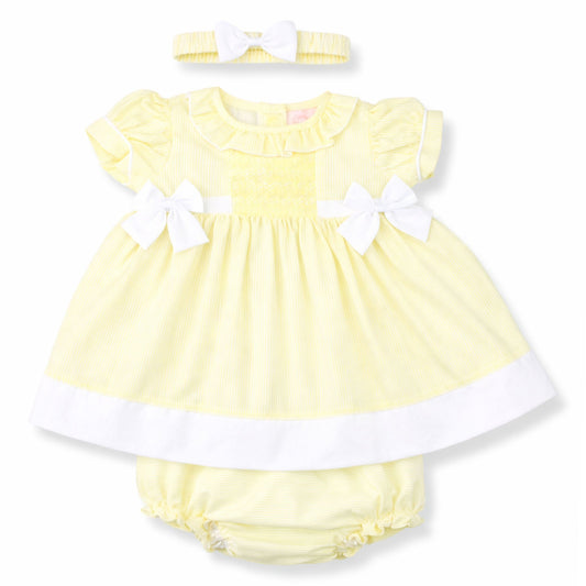 Baby Girls Yellow Striped Dress, Bloomers & Headband – 3 Piece Outfit