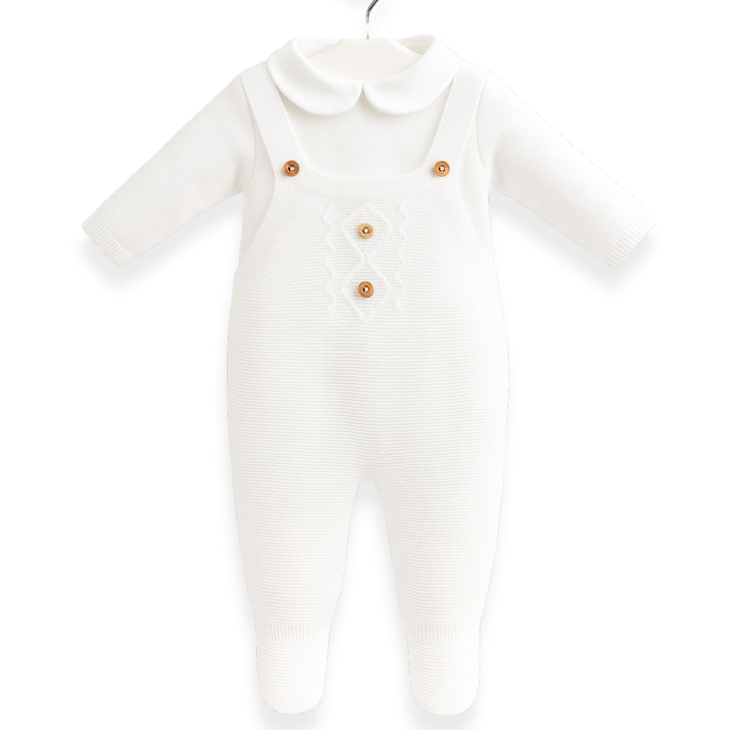 White Baby Unisex Cable Knitted Dungarees and Jumper