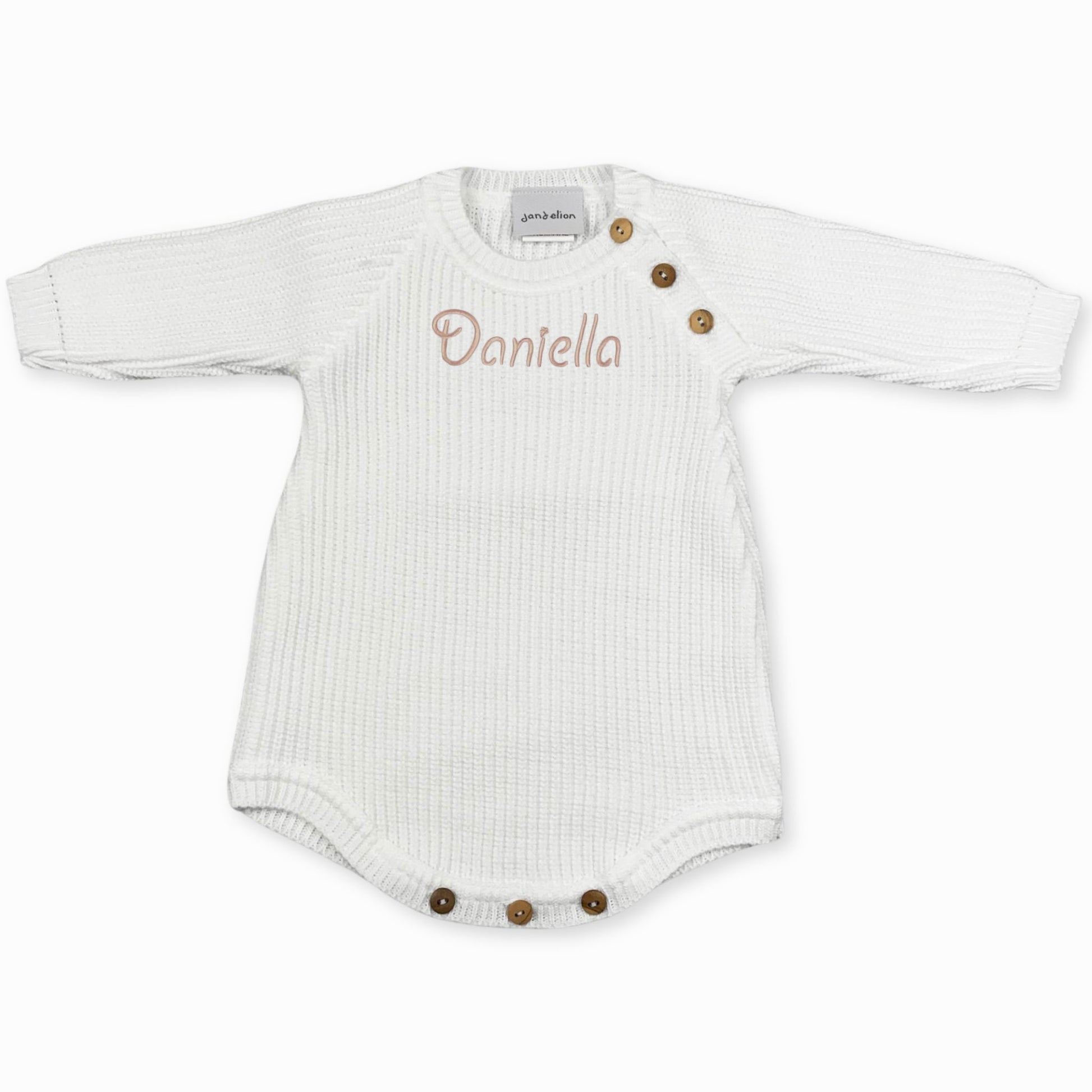 personalised knitted baby unisex romper white