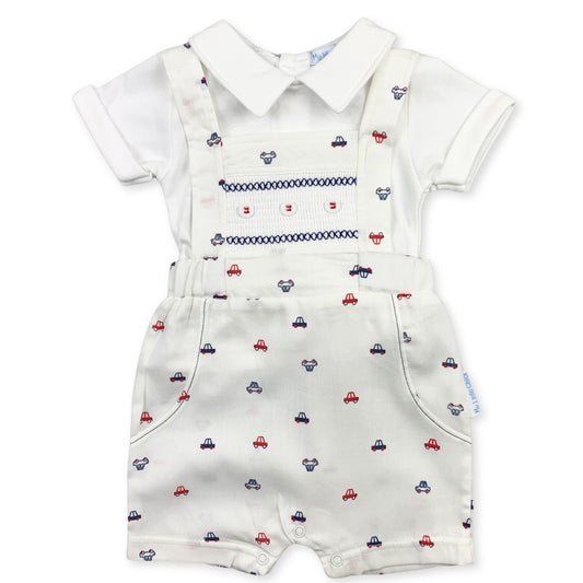 boys car design romper and polo shirt