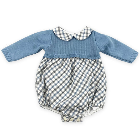 baby boys knitted outfit with chec pants romper