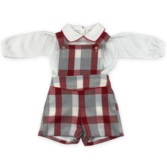 baby boys red checked shorts and shirt set
